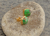 Copper Green Turquoise Stud Earrings - Handcrafted Studs - Cushion 9x9mm - Pure Silver - Jewelry For Protection - Gift For Wedding Day